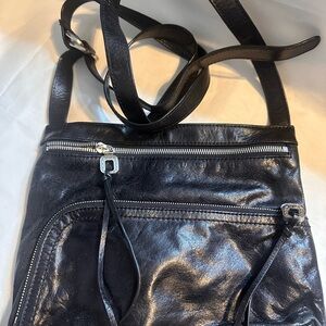 HOBO Shiny Black Leather Crossbody Bag